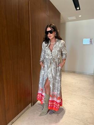 Kırmızı & Bej Desenli , Pamuk Saten , Premium Elbise