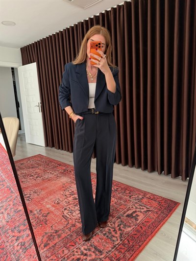 Lacivert , Tencel Krep , Palazzo Pantolon