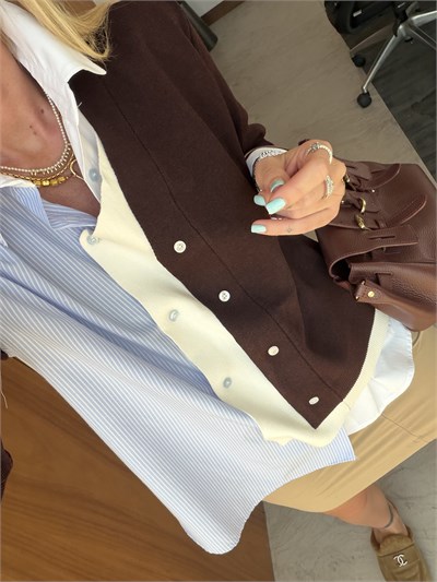 Orijinal Model Mürdüm Tasarım Triko & Poplin Mix Premium Gömlek