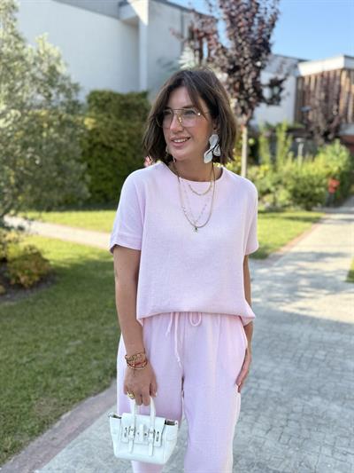 %100 Pamuk Özel Dokulu Toz Pembe Takım