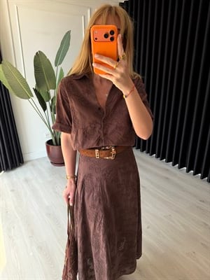 %100 Cotton , Acıkahve , Fisto Gömlek & Etek Takım