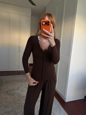 Önden Düğmeli Acıkahve Modal Takım