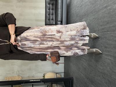 Beli Lastikli , Kahve & Bej , Batik Desenli , Astarlı Şifon Etek