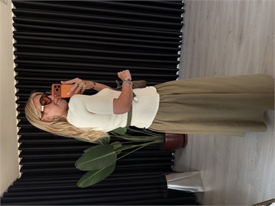 Orijinal Model, Kemerli, Taşlı Triko & Tencel Mix Elbise
