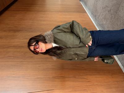 Orijinal Model , Yakası Çıkabilir Kürklü , Haki Deri Mont