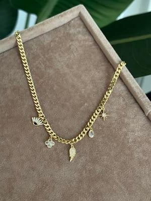 14K Kaplama , Mini Aksesuarlı , Zincir Kolye