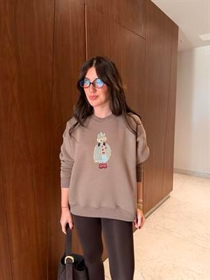 Orijinal Marka , Önü Taş İşlemeli Figürlü , Kahverengi , Sweatshirt