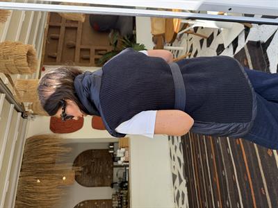 Arkası Triko Detaylı , Kuşaklı , Lacivert Puff Yelek