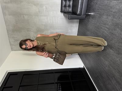 Haki , Beli Lastikli , Tencel Keten , Palazzo Pantolon