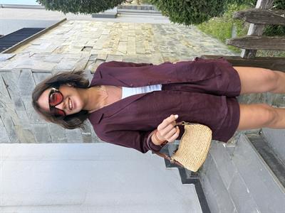 %100 Keten Mürdüm Gömlek & Şort Premium Takım