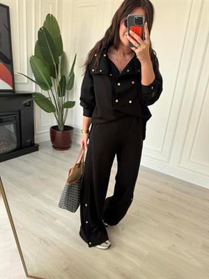 Tasarım Patpat Yakalı , Siyah , Premium Modal Takım