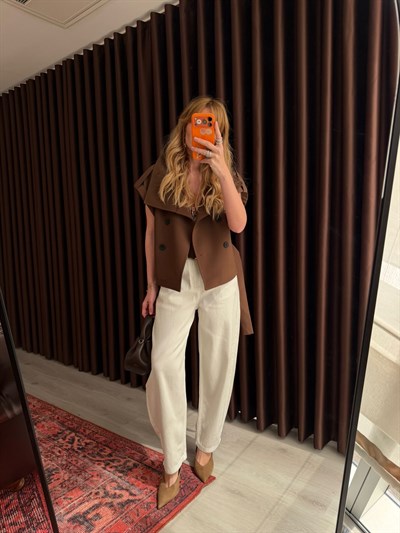 Baggy Model , Kemerli , Beyaz Jean Pantolon 