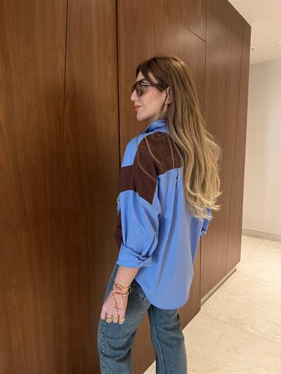 Orijinal Model , Triko Garnili , Taş İşlemeli , Tasarım Mavi Gömlek