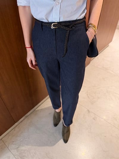 Orijinal Model , Örgü Deri Kemerli , Full Likralı , Lacivert Yumuşacık Jean