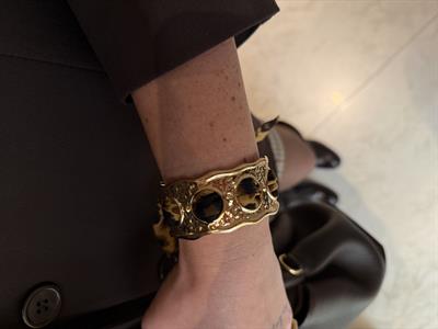 Leopar Fular Detaylı , Gold Bileklik
