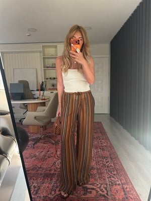 Premium, Renkli Çizgili Taba Tiril Pantalon