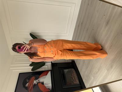 Taş Düğmeli, Orange Yelek & Pantalon Takım
