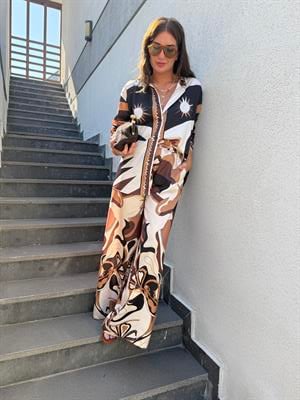 Orijinal Model , Beli Lastikli , Pantolon & Gömlek , Desenli , Acıkahve Saten Takım