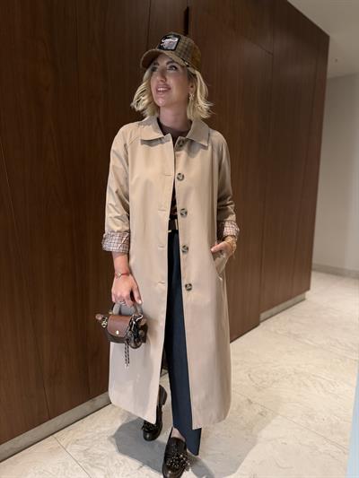 İçi Ekose Astarlı , Camel , Premium Trençkot