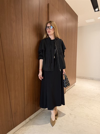 Premium Modal Elbise & Bomber Ceket , Siyah Takım