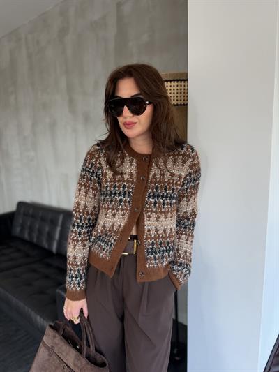Orijinal Model , Taba & Siyah , Baklava Desenli Triko Hırka
