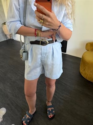 Bebe Mavisi, Kemerli, Şehir Boy Keten Şort