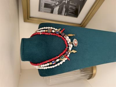 Gold Detaylı, Kırmızı Taşlı Kolye