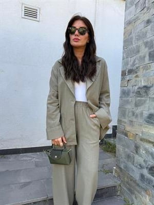 %100 Keten , Haki , Ceket & Pantolon Takım