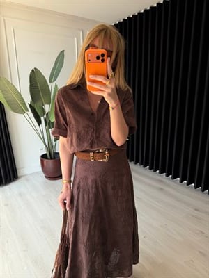 %100 Cotton , Acıkahve , Fisto Gömlek & Etek Takım