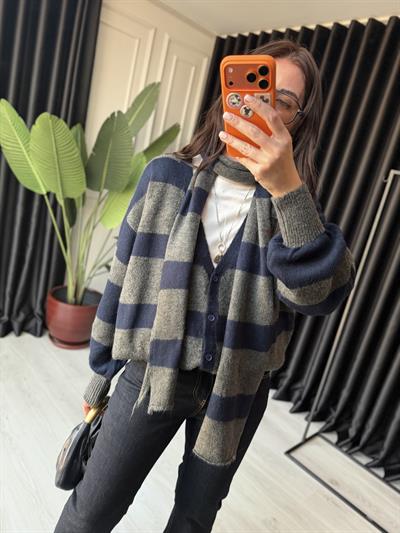 Orijinal Model , Gri & Lacivert , Atkılı Triko Hırka