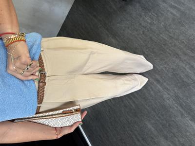 Hasır Kemerli , Bej , Premium Keten , Palazzo