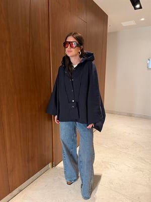 Çantalı , Premium , Lacivert Pelerin Trençkot 