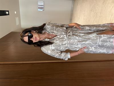 Kırmızı & Bej Desenli , Pamuk Saten , Premium Elbise