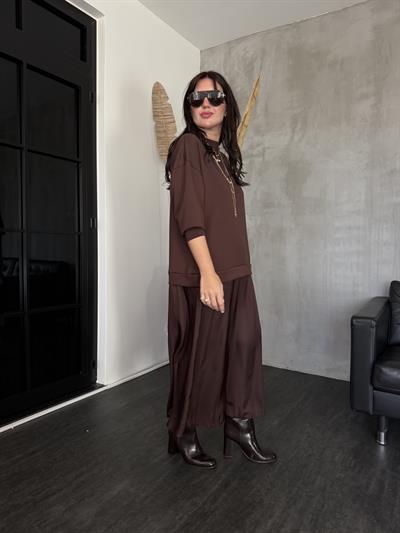 Orijinal Model , Modal Sweat & Saten , Acı Kahve Elbise 
