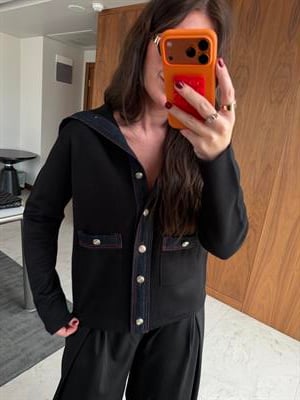 Orijinal Model Jean Detaylı Siyah Tasarım Triko