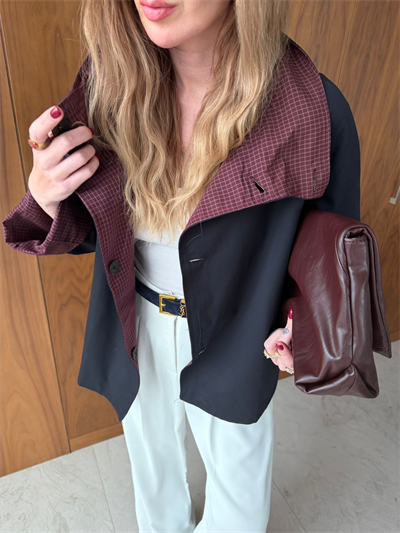 İçi Ekose Astarlı , Çift Taraflı , Lacivert Trençkot