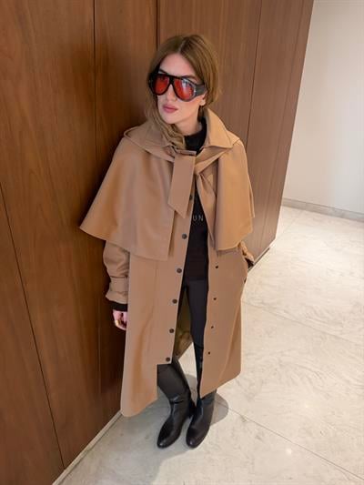 Çıkabilir Kapüşon & Pelerinli , Premium , Camel Trençkot