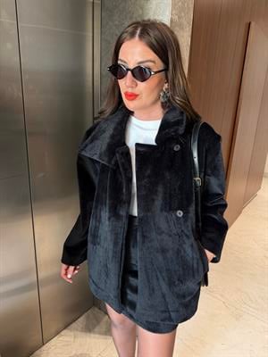 Siyah , Premium Kürk Dokulu , Ceket & Etek Takım