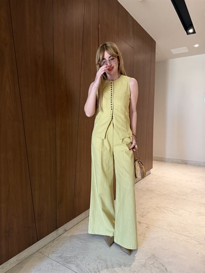 Orijinal Model , Sık Düğmeli , Yağ Yeşili , Premium Keten Takım