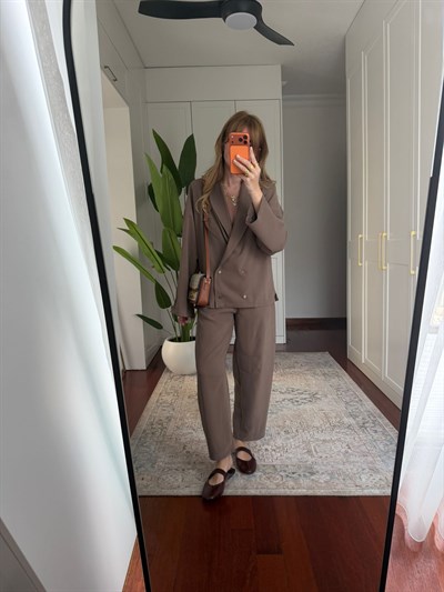 Dört Düğmeli , Premium Double Tencel , Vizon Blazer Takım