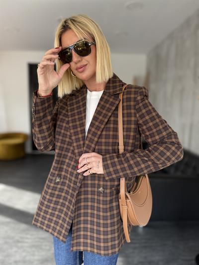 Kahverengi Ekoseli , Premium Blazer Ceket