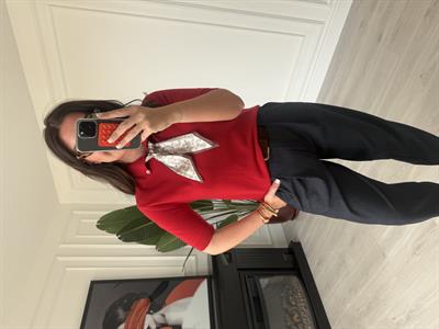 Özel İplik , Polo Yaka , Fularlı , Kırmızı Triko