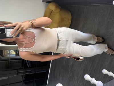 Orijinal Marka %100 Keten Bej Palazzo Pantolon