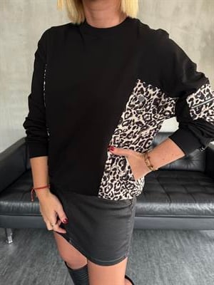 Leopar Desenli , Siyah Sweatshirt