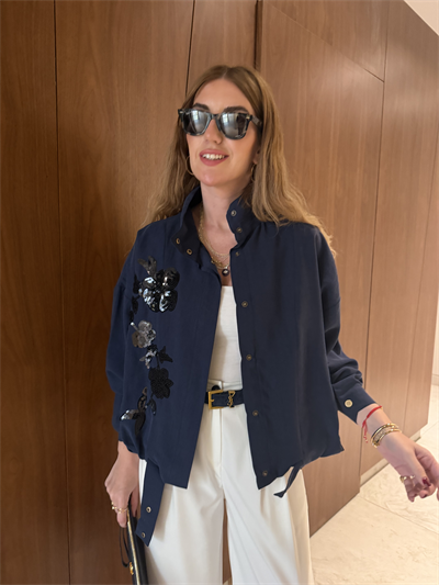 Pul Payet İşlemeli , Lacivert , Premium Tencel , Bomber Ceket