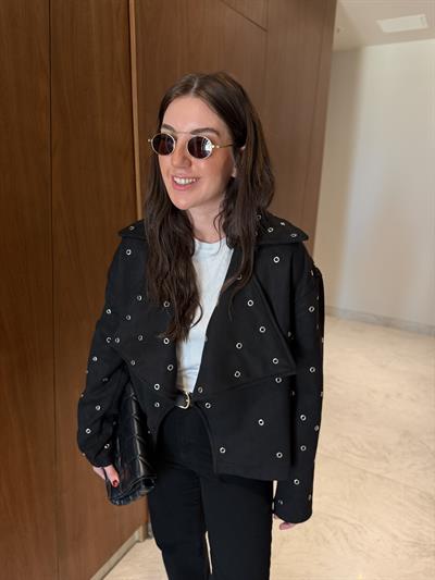 Kuş Gözü Detaylı , Siyah , Premium Süet Ceket