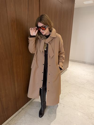 Çıkabilir Kapüşon & Pelerinli , Premium , Camel Trençkot