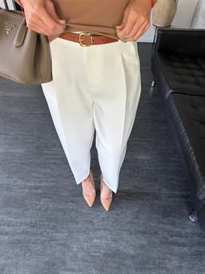 Taba Kemerli , Premium , Ekru Havuç Pantolon