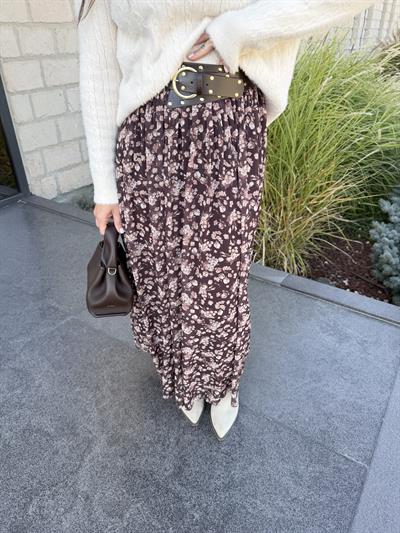 Orijinal Model , Deri Kemerli , Çiçekli , Acıkahve Etek