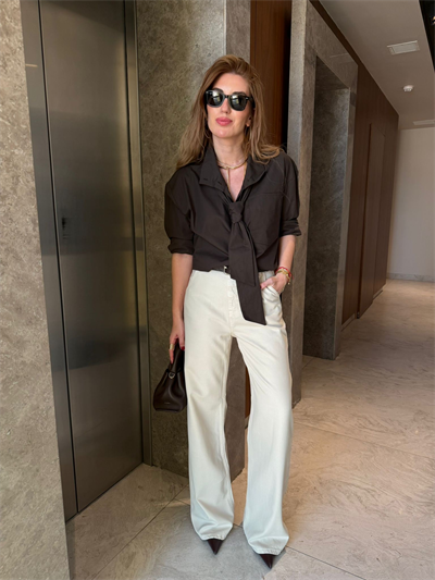 Orijinal Model , Acıkahve , %100 Koton , Fularlı Poplin Gömlek